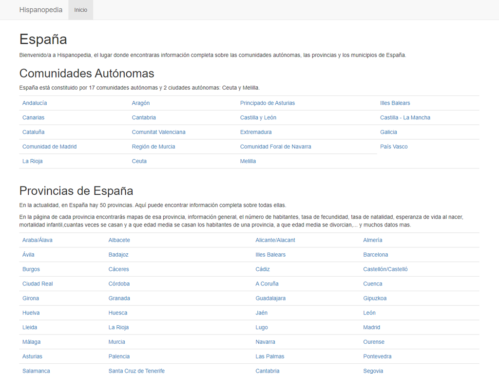 Hispanopedia – Statistical Information for Spain with PHP-MySQL Technology and Bootstrap Design